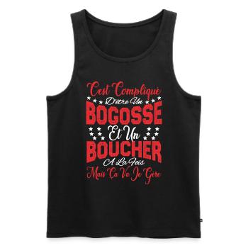 c'est compliqué d'être un Bogosse et un Boucher. - Débardeur bio Premium Homme - noir - Devant - Michal (187cm)