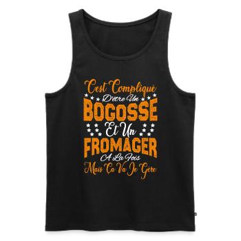 c'est compliqué d'être un Bogosse et un Fromager. - Débardeur bio Premium Homme - noir - Devant - AI Model Male 178 light (178cm)