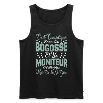 c'est compliqué d'être un Bogosse et un Moniteur. - Débardeur bio Premium Homme - noir - Devant - AI Model Male 178 light (178cm)