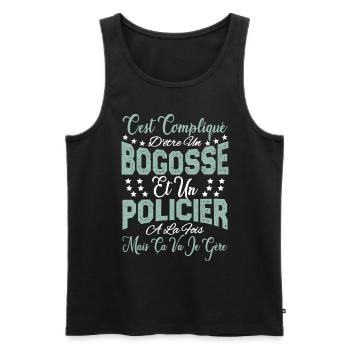 c'est compliqué d'être un Bogosse et un Policier. - Débardeur bio Premium Homme - noir - Devant - Michal (187cm)