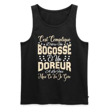 c'est compliqué d'être un Bogosse et un Doreur. - Débardeur bio Premium Homme - noir - Devant - AI Model Male 178 light (178cm)