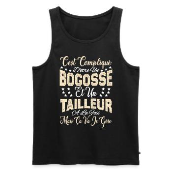 c'est compliqué d'être un Bogosse et un Tailleur. - Débardeur bio Premium Homme - noir - Devant - AI Model Male 178 light (178cm)