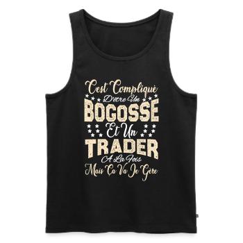 c'est compliqué d'être un Bogosse et un Trader. - Débardeur bio Premium Homme - noir - Devant - AI Model Male 178 light (178cm)