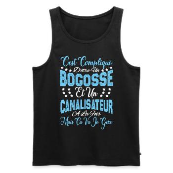 c'est compliqué être un Bogosse et un Canalisateur - Débardeur bio Premium Homme - noir - Devant - AI Model Male 178 light (178cm)
