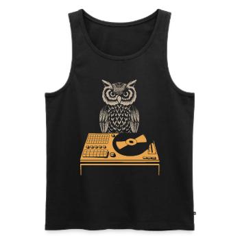 DJ Owl Platine Rétro Vinyle - Débardeur bio Premium Homme - noir - Devant - Michal (187cm)