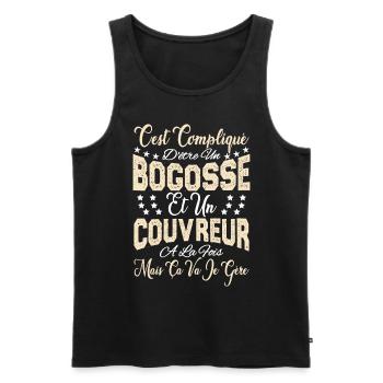 c'est compliqué d'être un Bogosse et un Couvreur. - Débardeur bio Premium Homme - noir - Devant - AI Model Male 178 light (178cm)