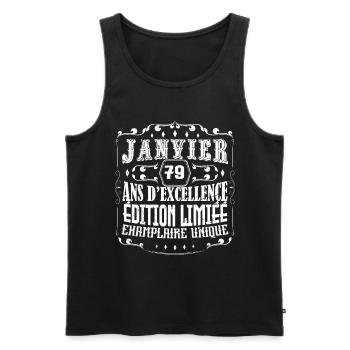 Vintage Janvier 79 ans. anniversaire janvier. - Débardeur bio Premium Homme - noir - Devant - Michal (187cm)