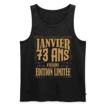Janvier 73 ans. Cadeau 73 ans janvier anniversaire - Débardeur bio Premium Homme - noir - Devant - AI Model Male 178 light (178cm)