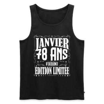 Janvier 78 ans. Cadeau 78 ans janvier anniversaire - Débardeur bio Premium Homme - noir - Devant - AI Model Male 178 light (178cm)