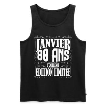 Janvier 80 ans. Cadeau 80 ans janvier anniversaire - Débardeur bio Premium Homme - noir - Devant - Michal (187cm)