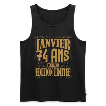 Janvier 74 ans. Cadeau 74 ans janvier anniversaire - Débardeur bio Premium Homme - noir - Devant - Michal (187cm)