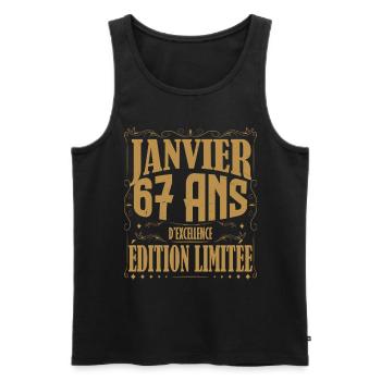 Janvier 67 ans. Cadeau 67 ans janvier anniversaire - Débardeur bio Premium Homme - noir - Devant - AI Model Male 178 light (178cm)