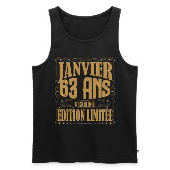 Janvier 63 ans. Cadeau 63 ans janvier anniversaire - Débardeur bio Premium Homme - noir - Devant - Michal (187cm)