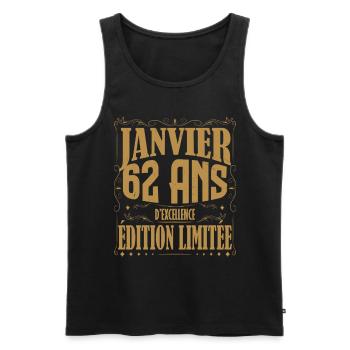 Janvier 62 ans. Cadeau 62 ans janvier anniversaire - Débardeur bio Premium Homme - noir - Devant - Michal (187cm)