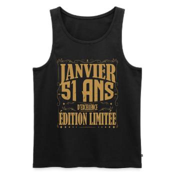 Janvier 51 ans. Cadeau 51 ans janvier anniversaire - Débardeur bio Premium Homme - noir - Devant - AI Model Male 178 light (178cm)