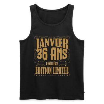 Janvier 36 ans. Cadeau 36 ans janvier anniversaire - Débardeur bio Premium Homme - noir - Devant - AI Model Male 178 light (178cm)