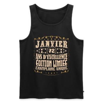 Vintage Janvier 72 ans. anniversaire janvier. - Débardeur bio Premium Homme - noir - Devant - AI Model Male 178 light (178cm)