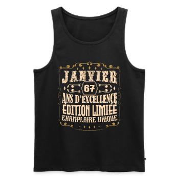 Vintage Janvier 67 ans. anniversaire janvier. - Débardeur bio Premium Homme - noir - Devant - AI Model Male 178 light (178cm)