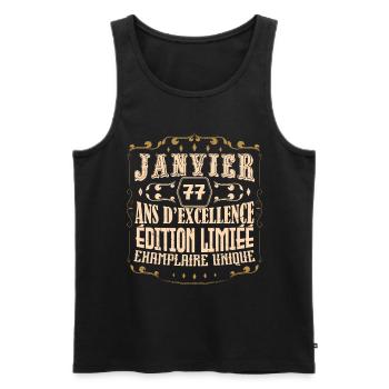 Vintage Janvier 77 ans. anniversaire janvier. - Débardeur bio Premium Homme - noir - Devant - Michal (187cm)