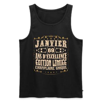 Vintage Janvier 69 ans. anniversaire janvier. - Débardeur bio Premium Homme - noir - Devant - AI Model Male 178 light (178cm)