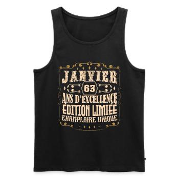 Vintage Janvier 63 ans. anniversaire janvier. - Débardeur bio Premium Homme - noir - Devant - Michal (187cm)