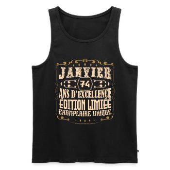 Vintage Janvier 74 ans. anniversaire janvier. - Débardeur bio Premium Homme - noir - Devant - Michal (187cm)