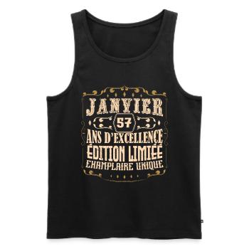 Vintage Janvier 57 ans. anniversaire janvier. - Débardeur bio Premium Homme - noir - Devant - AI Model Male 178 light (178cm)