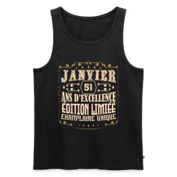 Vintage Janvier 51 ans. anniversaire janvier. - Débardeur bio Premium Homme - noir - Devant - Michal (187cm)