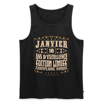 Vintage Janvier 16 ans. anniversaire janvier. - Débardeur bio Premium Homme - noir - Devant - Michal (187cm)