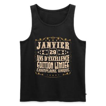 Vintage Janvier 29 ans. anniversaire janvier. - Débardeur bio Premium Homme - noir - Devant - Michal (187cm)