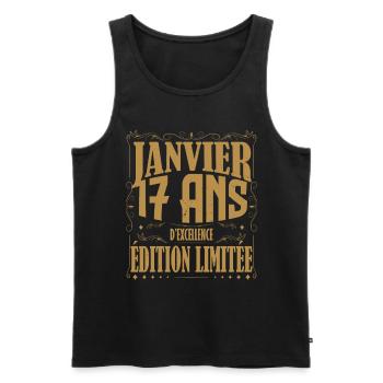 Janvier 17 ans. Cadeau 17 ans janvier anniversaire - Débardeur bio Premium Homme - noir - Devant - Michal (187cm)