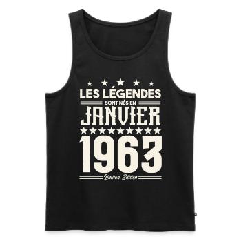 cadeau d'anniversaire janvier 1963. Janvier 1963. - Débardeur bio Premium Homme - noir - Devant - Michal (187cm)