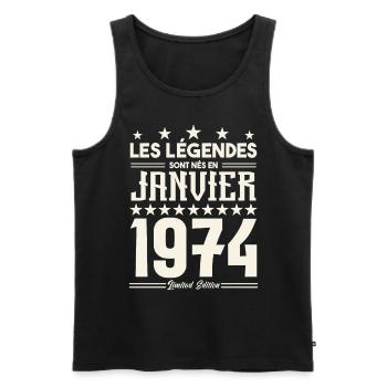 cadeau d'anniversaire janvier 1974. Janvier 1974. - Débardeur bio Premium Homme - noir - Devant - Michal (187cm)