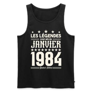 cadeau d'anniversaire janvier 1984. Janvier 1984. - Débardeur bio Premium Homme - noir - Devant - Michal (187cm)