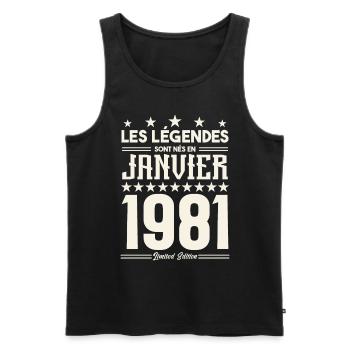 cadeau d'anniversaire janvier 1981. Janvier 1981. - Débardeur bio Premium Homme - noir - Devant - Michal (187cm)
