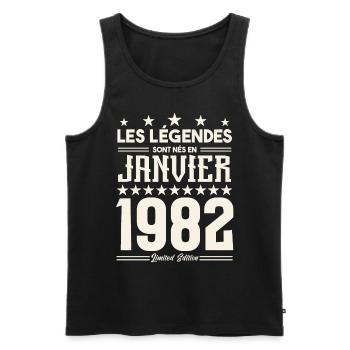 cadeau d'anniversaire janvier 1982. Janvier 1982. - Débardeur bio Premium Homme - noir - Devant - Michal (187cm)