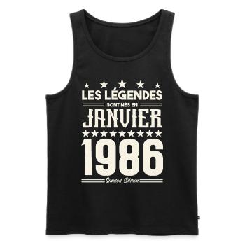 cadeau d'anniversaire janvier 1986. Janvier 1986. - Débardeur bio Premium Homme - noir - Devant - Michal (187cm)