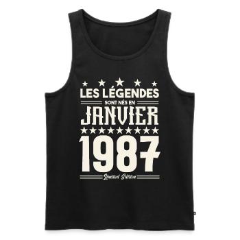 cadeau d'anniversaire janvier 1987. Janvier 1987. - Débardeur bio Premium Homme - noir - Devant - Michal (187cm)
