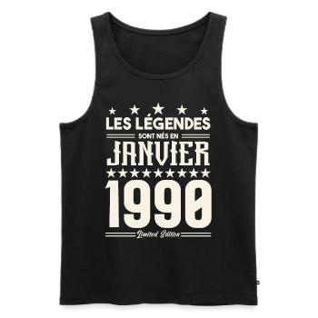 cadeau d'anniversaire janvier 1990. Janvier 1990. - Débardeur bio Premium Homme - noir - Devant - Michal (187cm)
