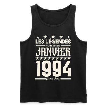 cadeau d'anniversaire janvier 1994. Janvier 1994. - Débardeur bio Premium Homme - noir - Devant - AI Model Male 178 light (178cm)