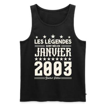 cadeau d'anniversaire janvier 2003. Janvier 2003. - Débardeur bio Premium Homme - noir - Devant - Michal (187cm)
