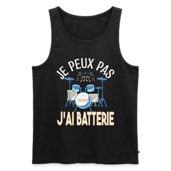 Je peux pas j'ai batterie. Cadeau batteur Musicien - Débardeur bio Premium Homme - noir - Devant - Michal (187cm)