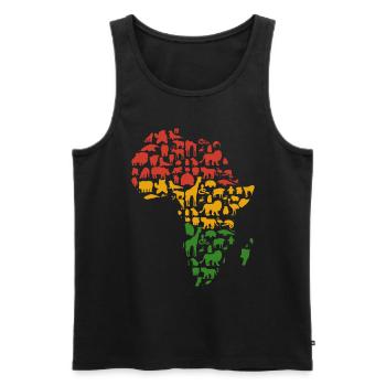 Carte des animaux d’Afrique Black Pride Animaux africains - Débardeur bio Premium Homme - noir - Devant - AI Model Male 178 light (178cm)