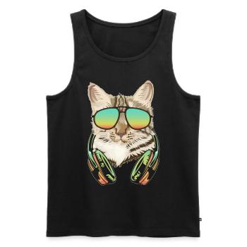 DJ Katze Kopfhörer Kätzchen Musikproduzent - Männer Premium Bio Tank Top - Schwarz - Vorne - AI Model Male 178 light (178cm)