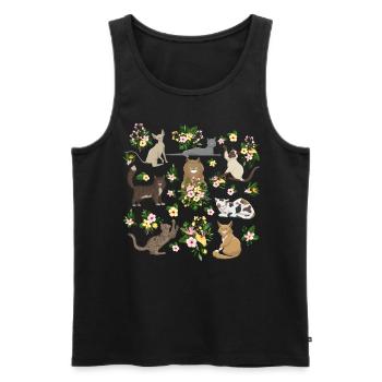 Chats Ludiques Fleurs Mignons Félins - Débardeur bio Premium Homme - noir - Devant - AI Model Male 178 light (178cm)