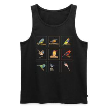 Collection d’oiseaux mignons Observation des oiseaux - Débardeur bio Premium Homme - noir - Devant - AI Model Male 178 light (178cm)