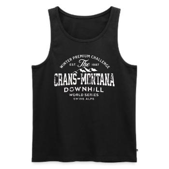 Crans Montana downhill world series 1987 - Débardeur bio Premium Homme - noir - Devant - AI Model Male 178 light (178cm)