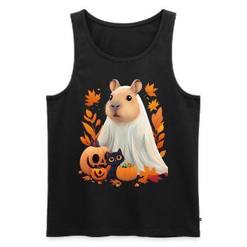 Halloween Capybara Cat Ghost Gift Idea - Men's Premium Organic Tank Top - black - Front - AI Model Male 178 light (178cm)