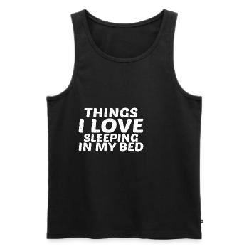 Les choses que j’aime, dormir dans mon lit 7 - Débardeur bio Premium Homme - noir - Devant - Michal (187cm)