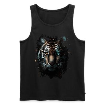Motif Tigre Zoo Animaux Art Tête de Tigre Motif - Débardeur bio Premium Homme - noir - Devant - Michal (187cm)